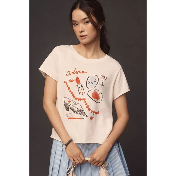 Anthropologie Tops - Anthropologie Maeve x Phthalo Ruth Adore Graphic Tee Cotton Boxy small petite NE